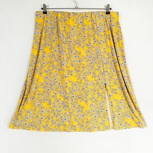 Lane Bryant Skirt Womens 18 Yellow Floral Stretch Knit A Line Pull On Feminine